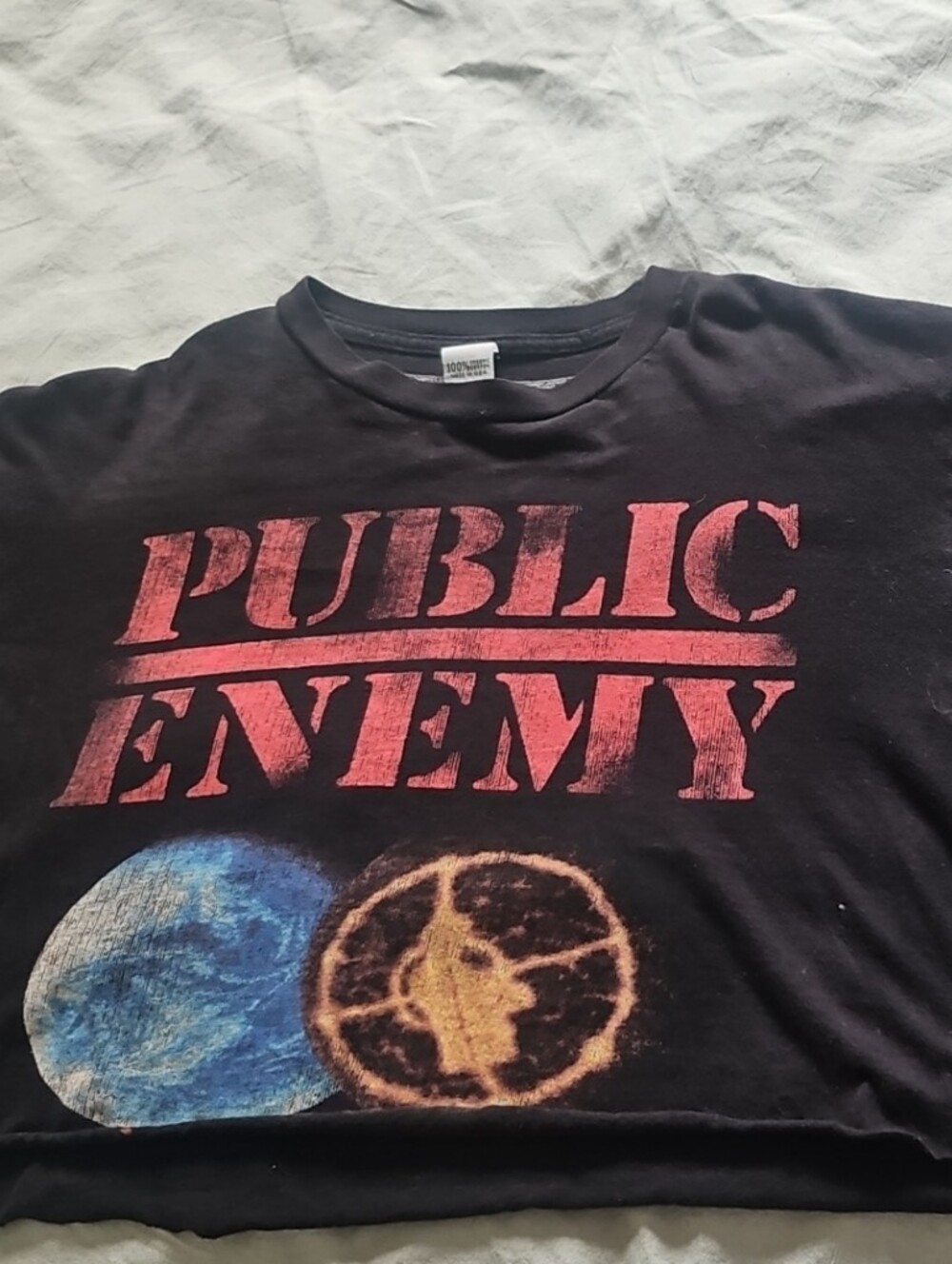 Public Enemy Black Graphic Tee with Blue & Brown Logo